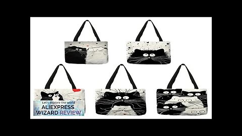 Canvas Tote Bag for Women Cute Cat Printed Fabric Eco Handbag High Review