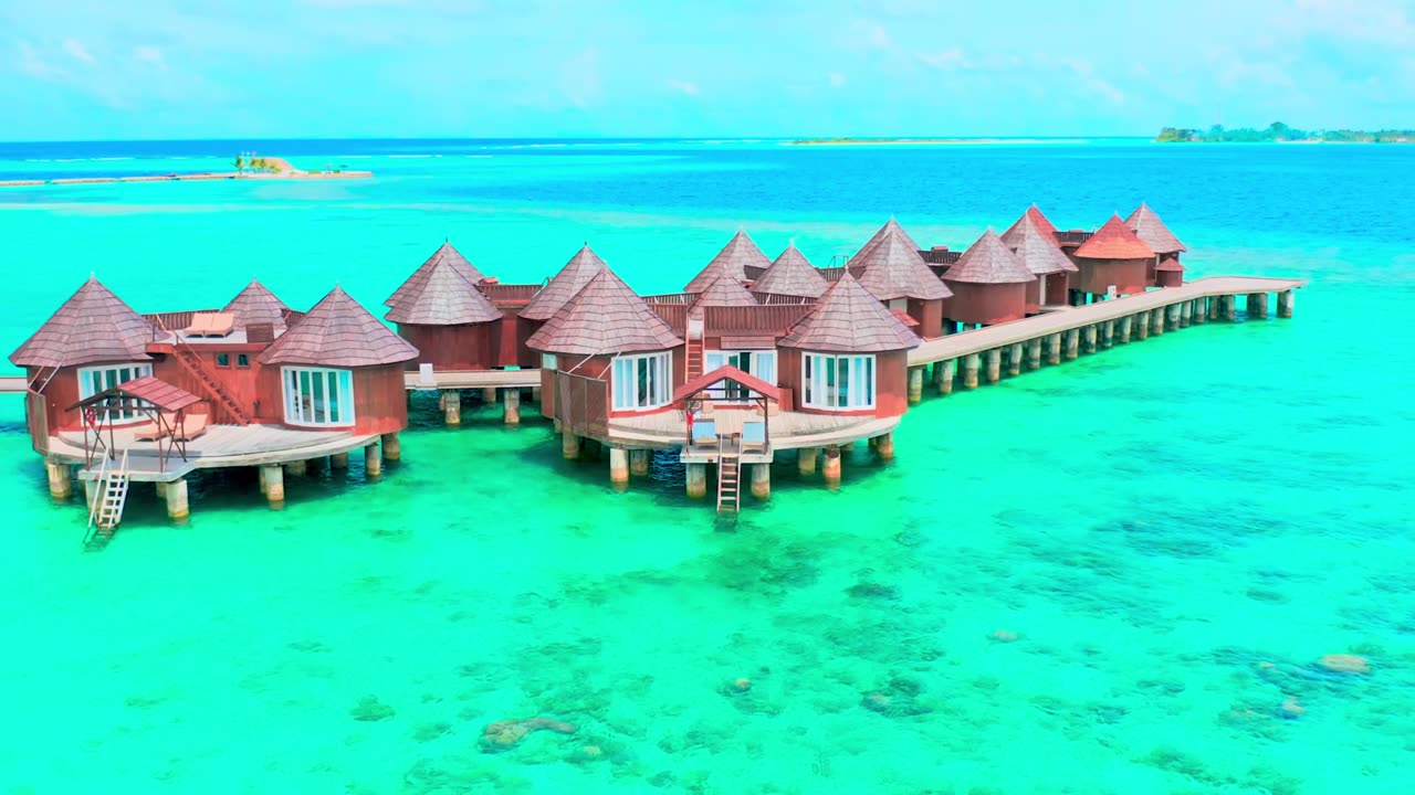 View of a traditional luxury floating resort in the Maldives