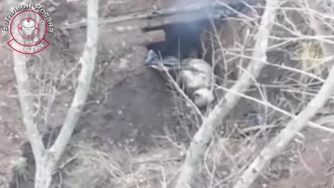 Russian soldiers battle a Ukrainian soldier hiding in his dugout