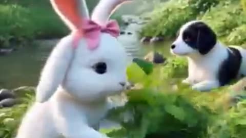 Rabbit saves a drowning puppy. The kindness of