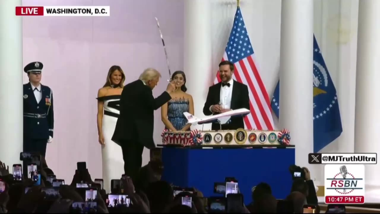 Trump Cuts a HUGE CAKE with a Sword and then Dances