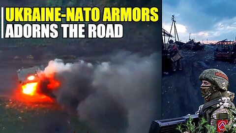 Ukraine-NATO armor column decorates defeated street of Sergeevka