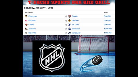 T-Backs Sports Bar and Grill Sports Schedule and Pizza special for Saturday Jan 04, 2025