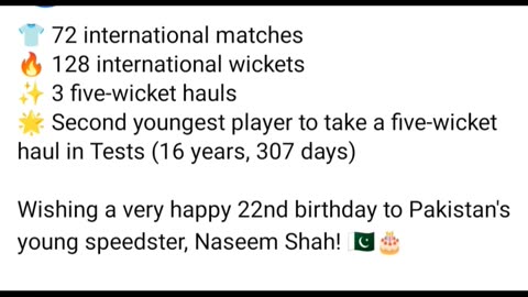 Happy Birthday to Naseem Shah on his 22nd Birthday. Best wishes for future.