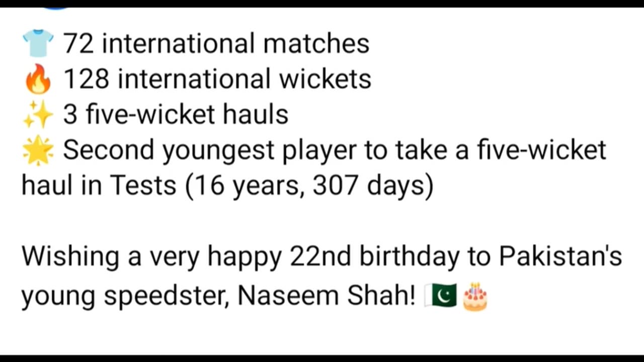 Happy Birthday to Naseem Shah on his 22nd Birthday. Best wishes for future.