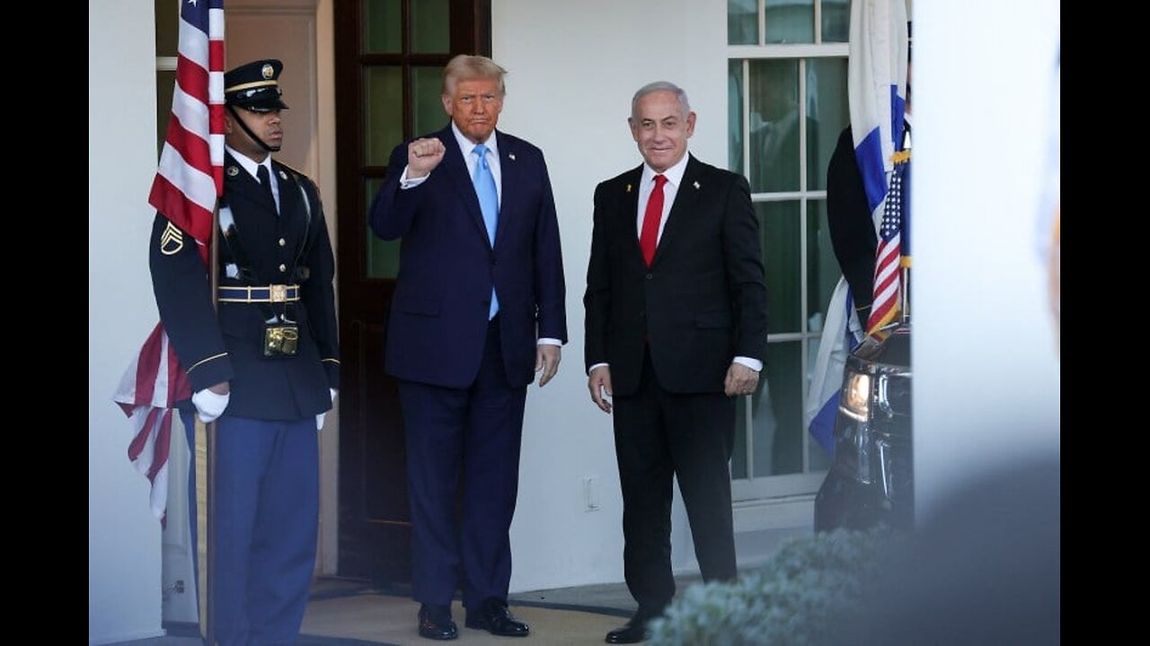 U.S. President Donald Trump greets Israeli Prime Minister Benjamin Netanyahu at the White House