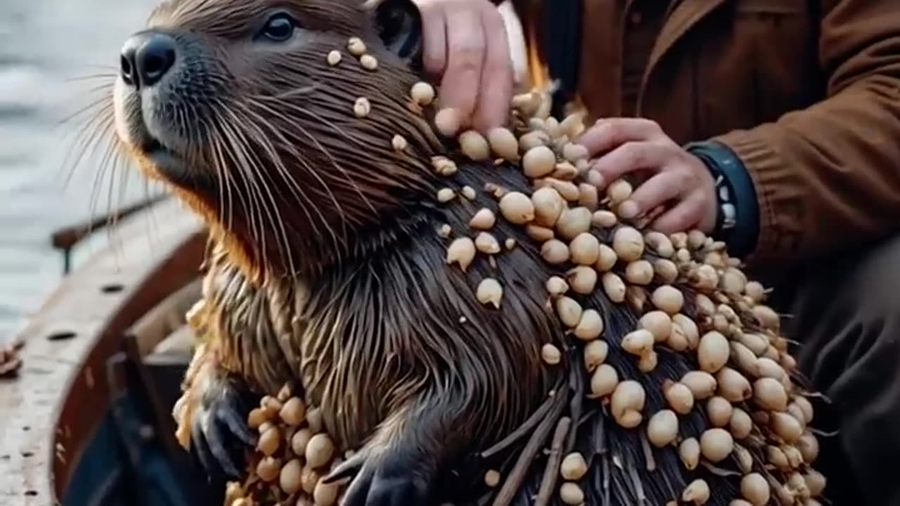 Beaver Covered in Hundreds of Clams and Barnacles Desperately Calls for Help from Fisherman!