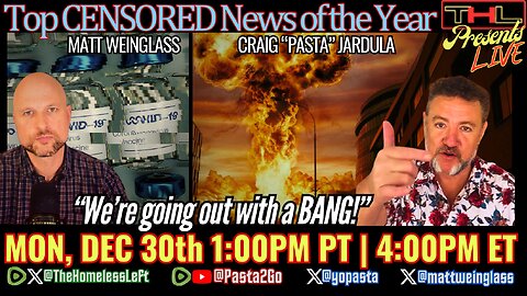 Top CENSORED News of the Year | LIVE Countdown w MATT WEINGLASS and CRAIG "PASTA" JARDULA Monday, Dec 30th 1pm PST / 4pm EST