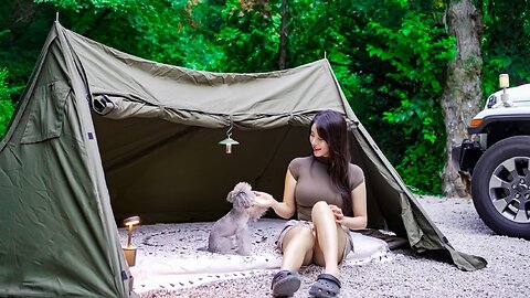 Solo Camping in the Forest with sudden Autumn Rain ☔