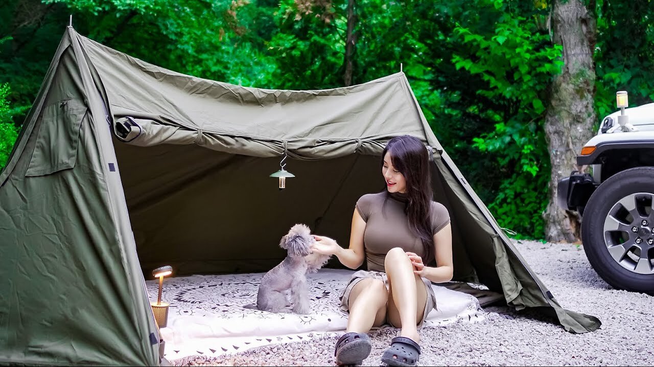 Solo Camping in the Forest with sudden Autumn Rain ☔