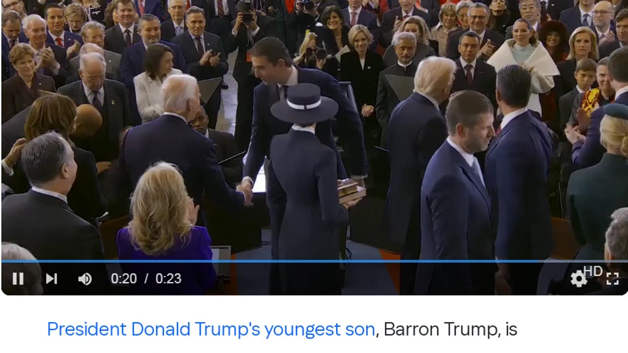 Barron Trump shakes hands with Joe Biden Kamala Harris