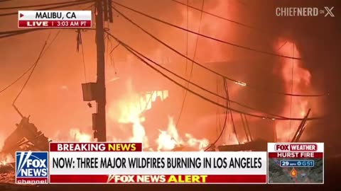 Wildfires in Los Angeles have now spread across 4,000+ acres fueled by nearly 100mph winds