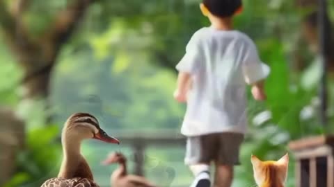 Cute cat and duck friendship 🦆