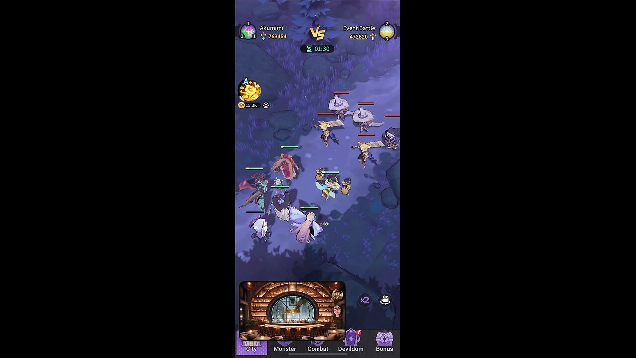 Akumimi fights a cautious Opponent Warrior