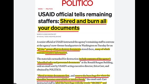 USAID Official Orders Staff to Shred AND Burn ALL Documents... COVERUP!