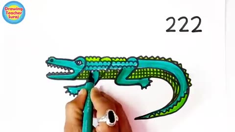 How to draw a crocodile easily from 222 number