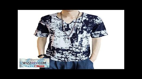 INCERUN Mens V Neck Ink Printing Chinese Style Casual Cotton Short Sleeve Review