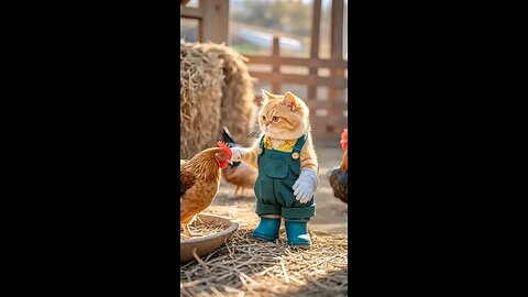 cat Amazing funny with Hen