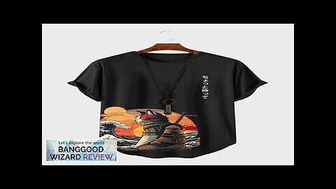 ChArmkpR Mens Japanese Cat Print Curved Hem Short Sleeve T-Shirts Black Review