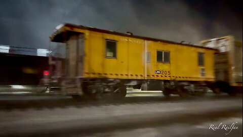 Caboose from the Old Days and Train at Night with Cop - Hinckley Sub