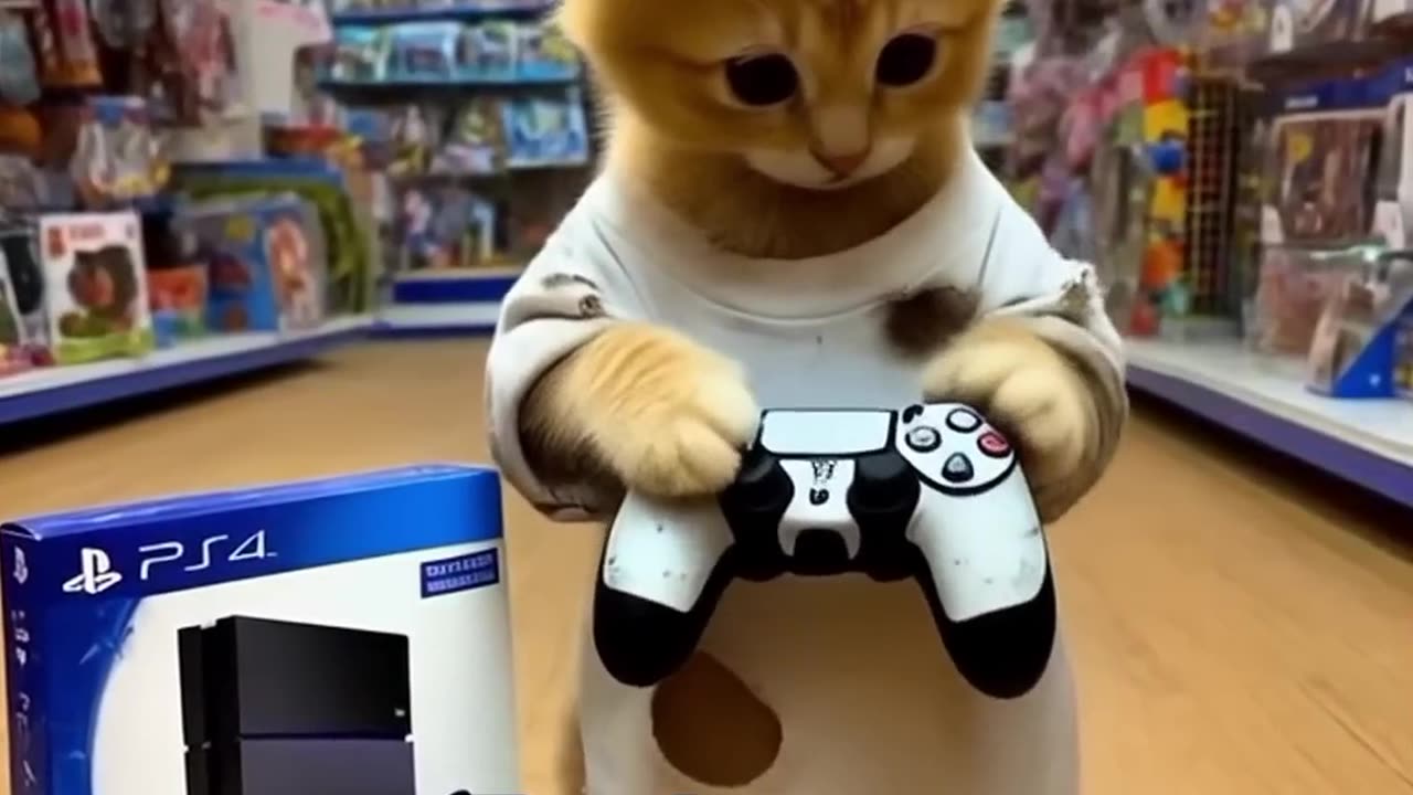 Poor cat worked hard to buy PS5.