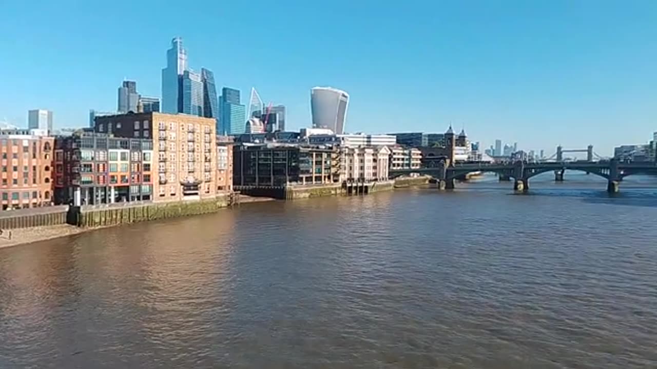 Globe Theatre, Tate Modern Gallery and other landmarks seen from Millennium Bridge