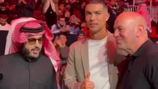 Cristiano Ronaldo, Dana White and Turki Alalshikh Chatting Together at UFC Saudi Arabia