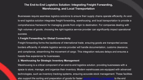 The End-to-End Logistics Solution: Integrating Freight Forwarding, Warehousing