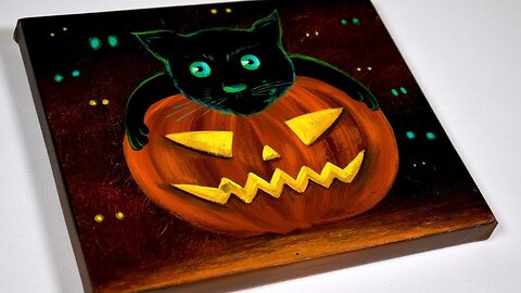 Halloween Cat Painting _ Halloween Painting _ Pumpkin Painting