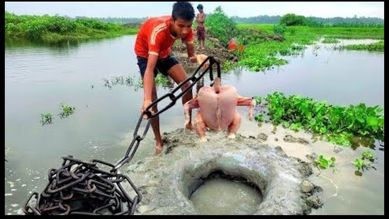 Undeliverable Underground Fishing Techinque, Monster Catfish Catch River Big Hole💞A Chicken Fishing