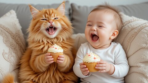 Baby and Cat's Sweet Cupcake Celebration! 🧁😺👶