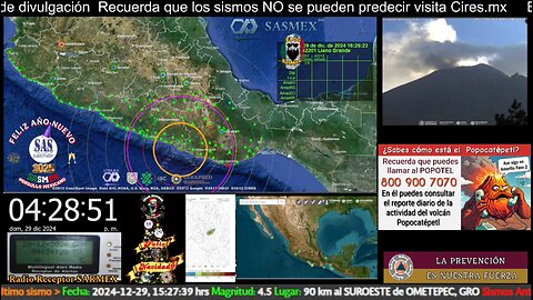 SISMO Magnitud 5.0 Loc 100 km al SUROESTE de PINOTEPA NACIONAL, OAX 29/12/24 16:27 #noameritoalerta