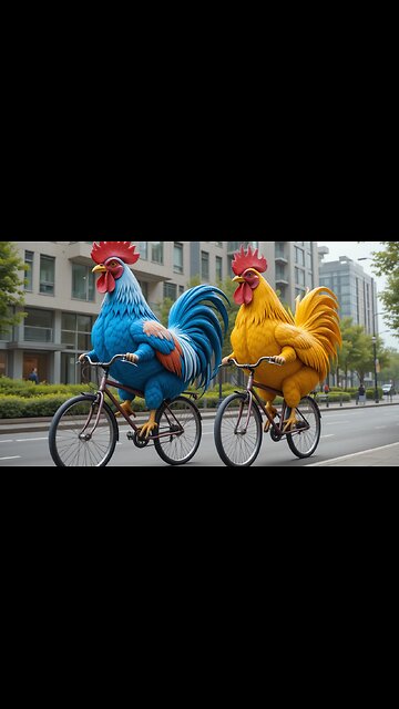Colorful Roosters Riding Bicycle—Epic Feathered Adventure! 🐔🌈🚴‍♂️