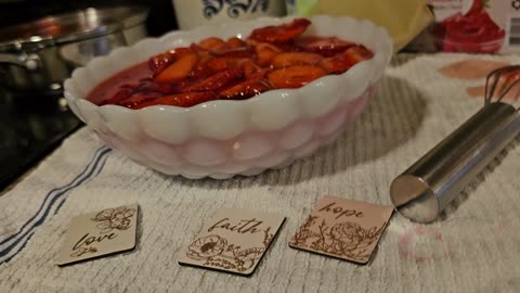 Preparing Strawberry Pie Base Sauce with Gelatin, Cornstarch, Sugar, & Water
