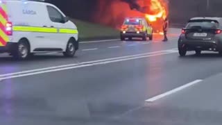 Dublin Bus on fire on the motorway my the airport.