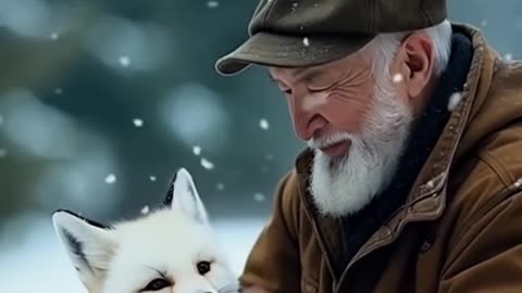 man saving the snow from an arctic fox