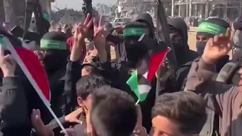 Gazan children cheer and chant as they praise Hamas.