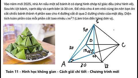 Toán 11: Hình học không gian: Vào năm mới 2025, nhà An nấu một số bánh ít có hình chóp tứ giác đều