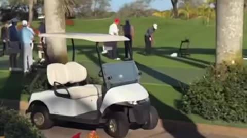 President Trump plays golf with Tiger Woods and his son Charlie