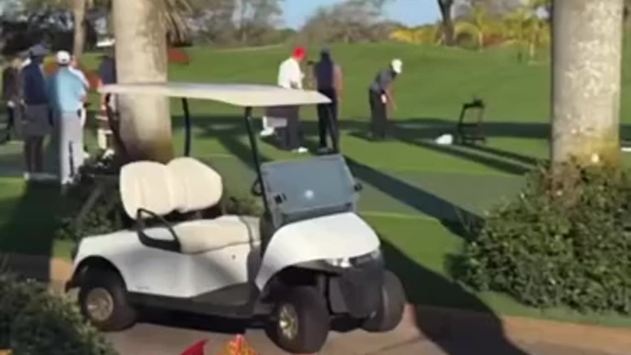 President Trump plays golf with Tiger Woods and his son Charlie