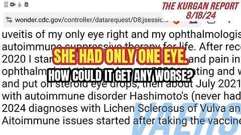 VAERS: 38 YEAR OLD LADY WITH ONE EYE DESTROYS THE OTHER EYE! (AND HER VULVA?)