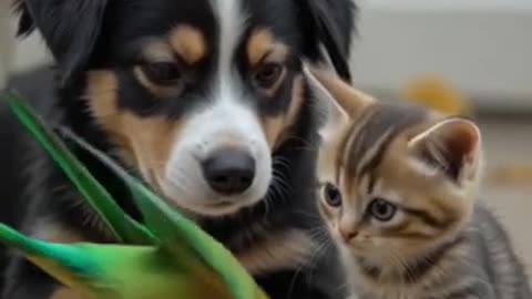 This Bird Steals Cookie While Dog and Cat Watch in AMAZEMENT