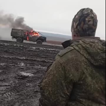 Russians Film Burning Cargo Truck Roll By