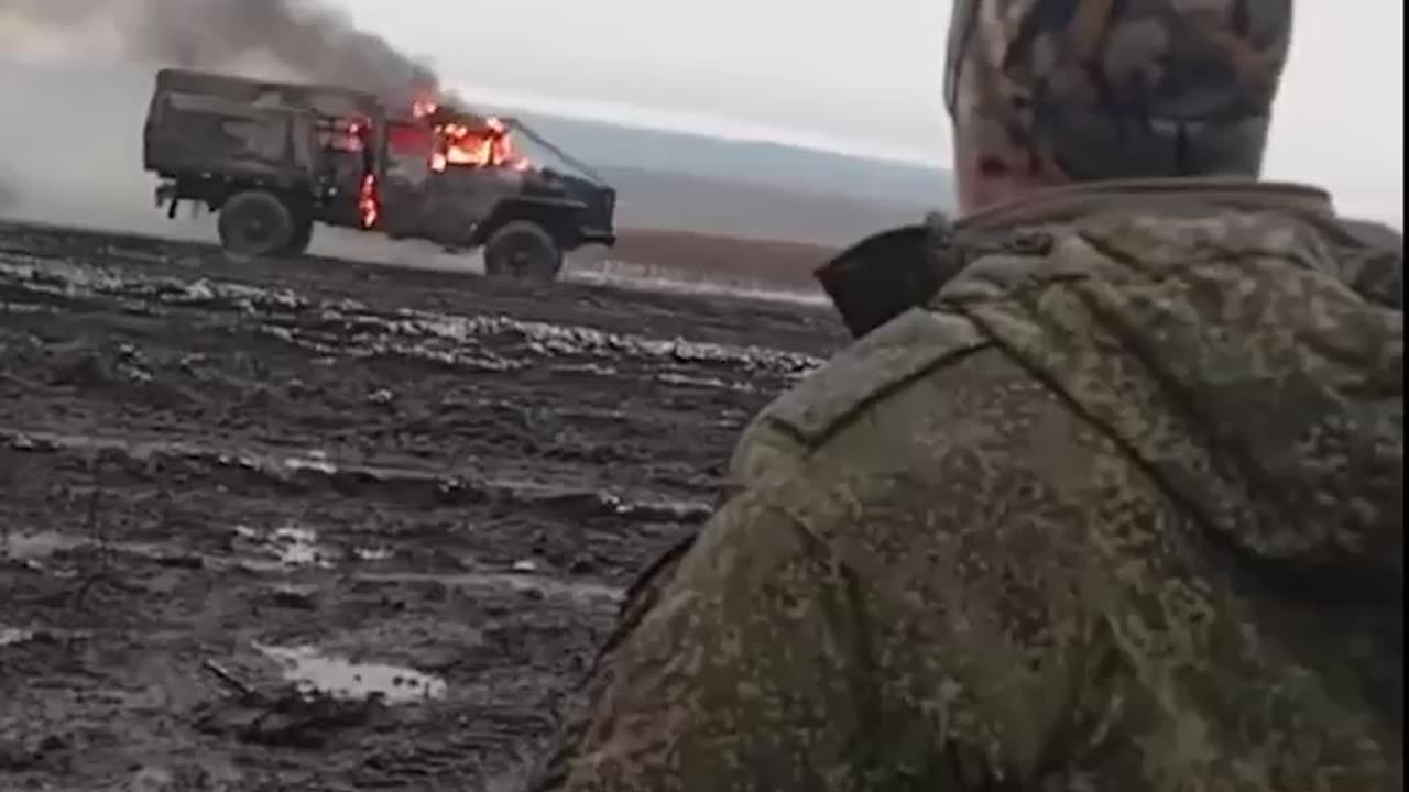 Russians Film Burning Cargo Truck Roll By