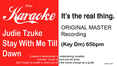 Judie Tzuke - Stay With Me Till Dawn (Key Dm) 65bpm (2025) Karaoke