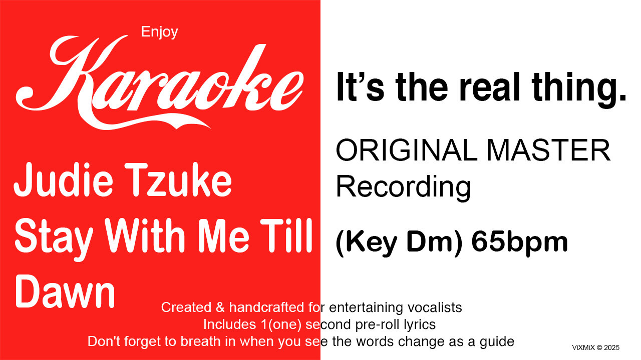 Judie Tzuke - Stay With Me Till Dawn (Key Dm) 65bpm (2025) Karaoke