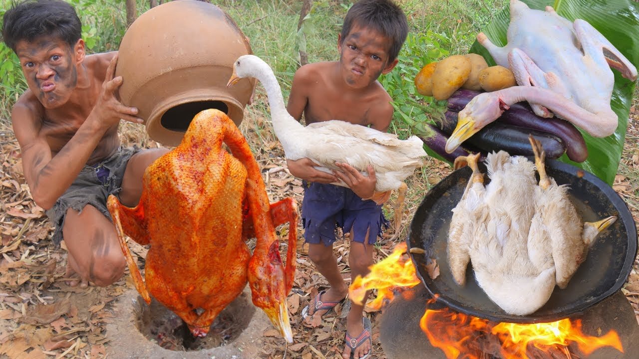 Wilderness cooking - Coocking Goose In jugle -eating delicious