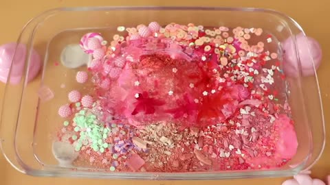 Mixing”Pink Starbucks” Eyeshadow and Makeup,parts,glitter Into Slime!Satisfying Slime Video!★ASMR★