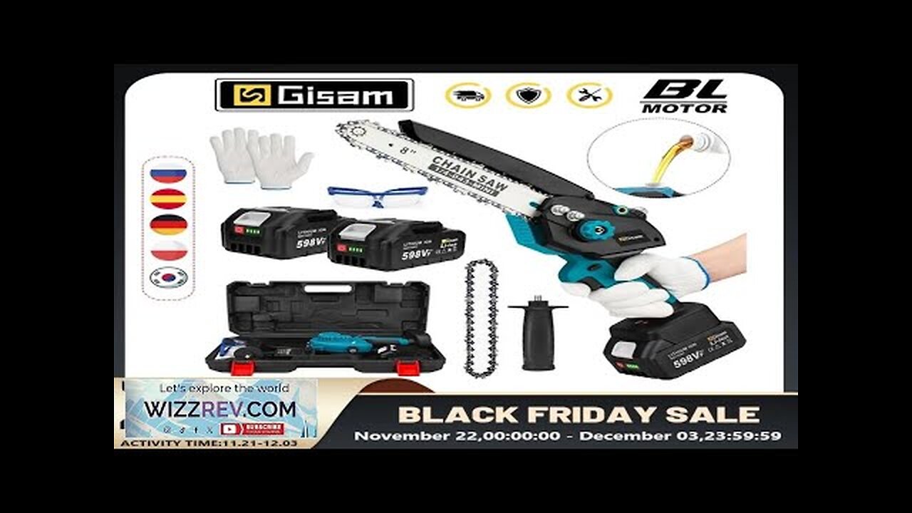 Gisam 8 Inch Brushless Chain Saw with Oil Can Cordless Handheld Pruning Review