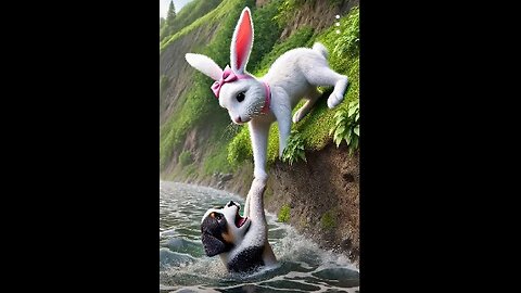 **Heroic Rabbit Saves Drowning Puppy in a Daring Rescue!**